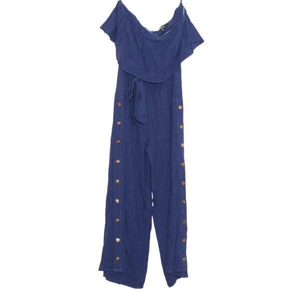 NWT Lulus Jumpsuit Lanah Y2K Boho Coastal Minimalist Strapless Linen Size Medium - Picture 2 of 8